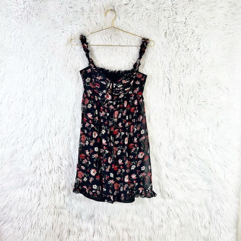 Betsey Johnson Vintage Black Floral silk  Fit-and-Flare Dress 8